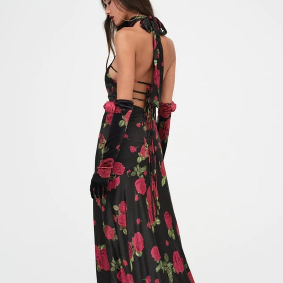 FOR LOVE & LEMONS ASTORIA MAXI DRESS - BLACK MULTI - Picture 2 of 14